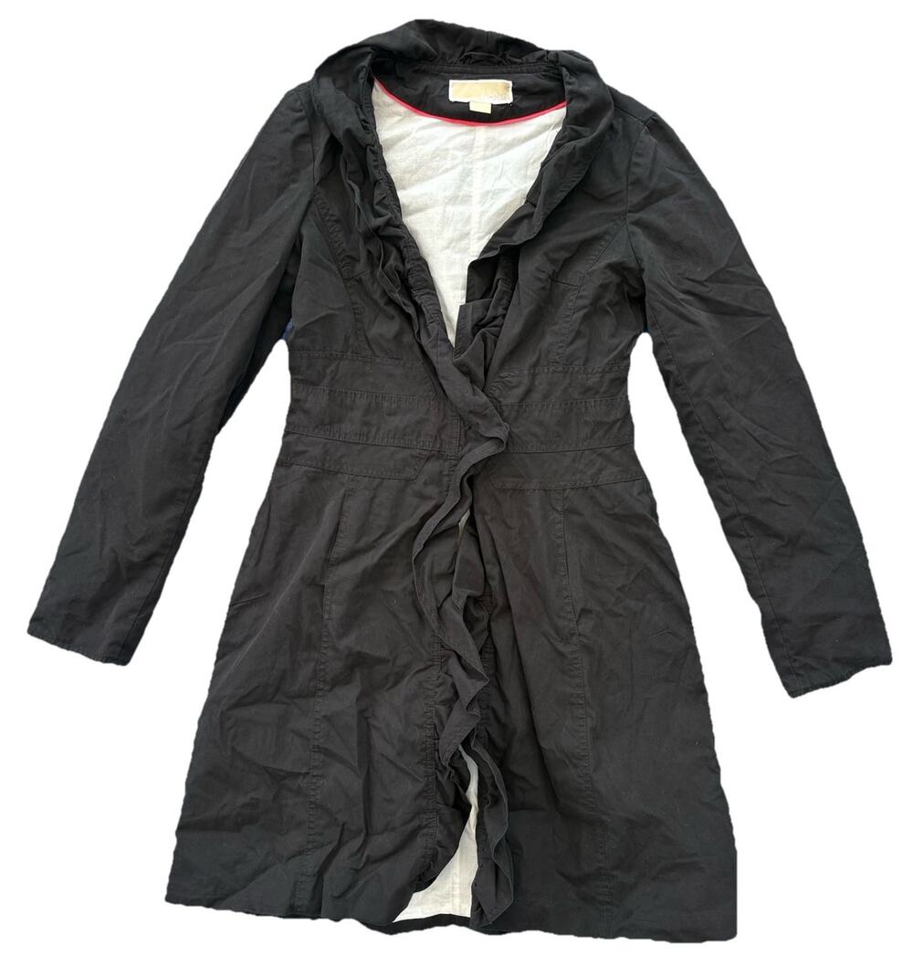 Michael Kors 2004 High WAISt Black Trench Coat Lightweight Red Detailing Small